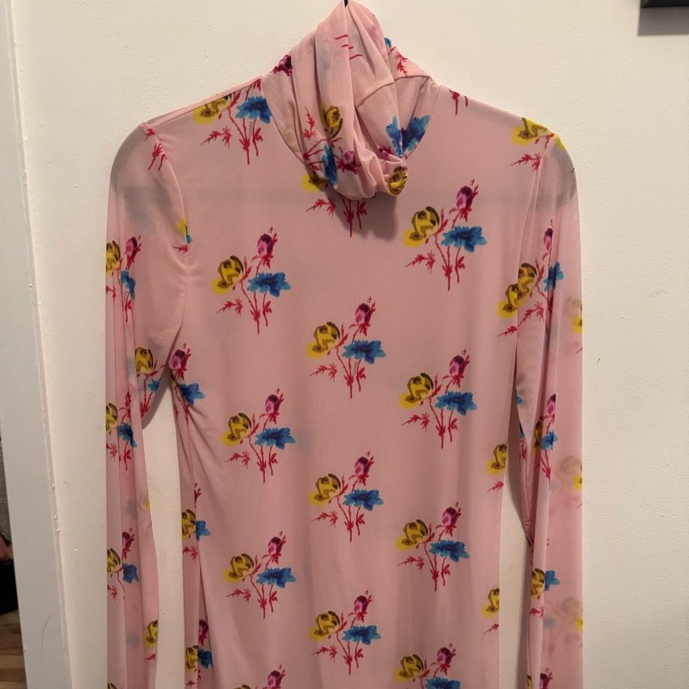 Ganni Printed Mesh Long Sleeve Fitted Rollneck turtleneck Light Pink 38 6 M